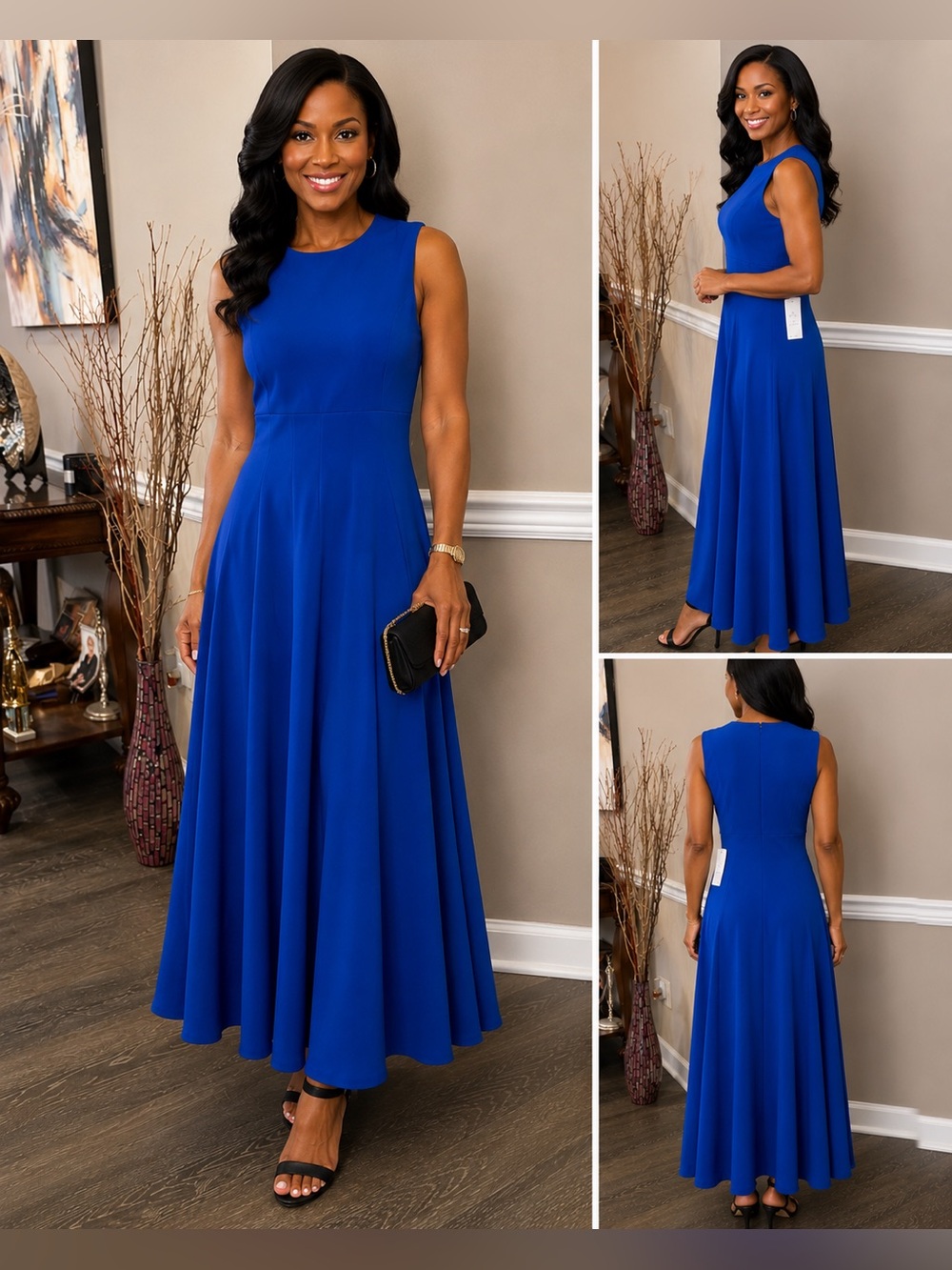 Calvin Klein Sleeveless Cobalt Blue Maxi Dress